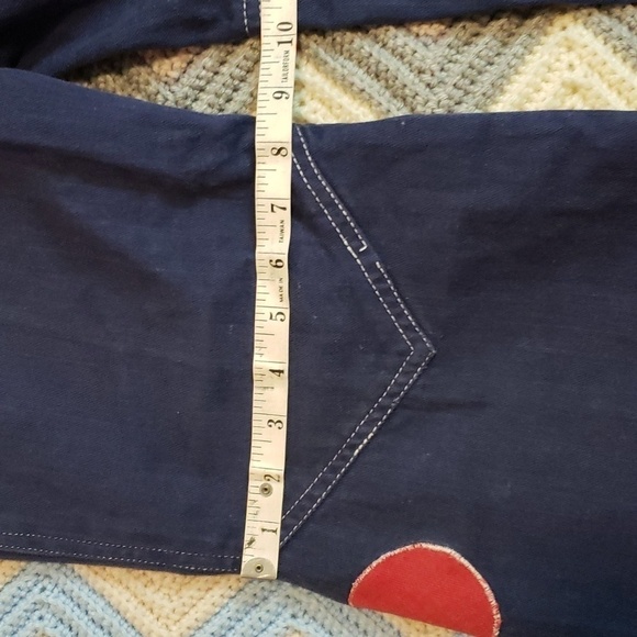 vintage high waist jeans SKIVA indigo denim pants with houses stitched on - Picture 4 of 12